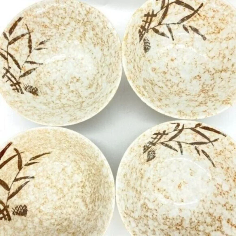 Hand Painted Stoneware Pottery Japan Rice Bowls Set Of 4 Vintage